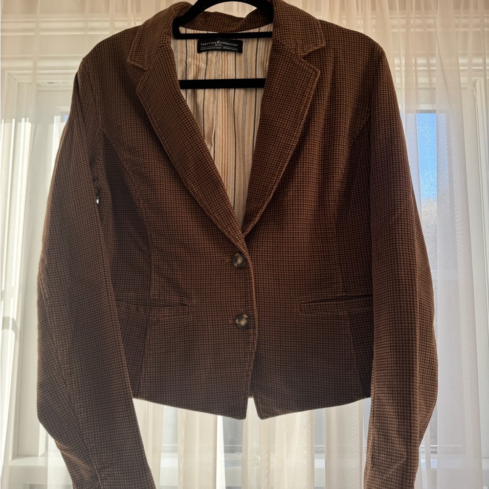Peruvian Connection Brown Checkered Blazer - image 1